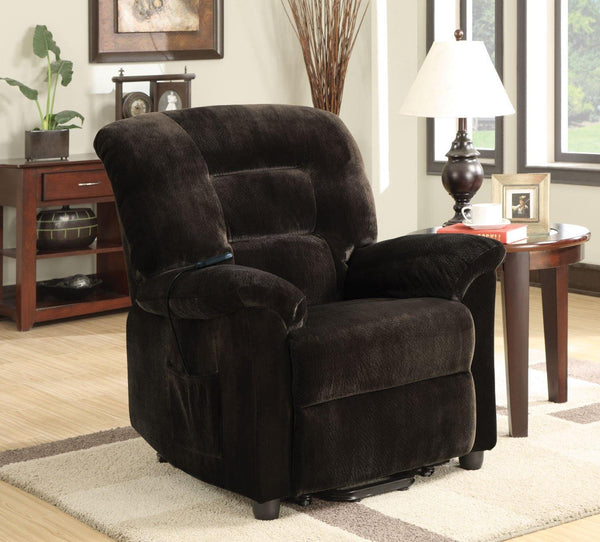 Living room : power lift recliner 601026 Chocolate Casual fabric power lift recliners By coaster - sofafair.com