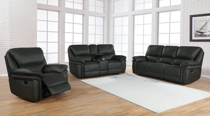 Motion loveseat w/ console 651345 Charcoal fabric motion loveseats By coaster - sofafair.com