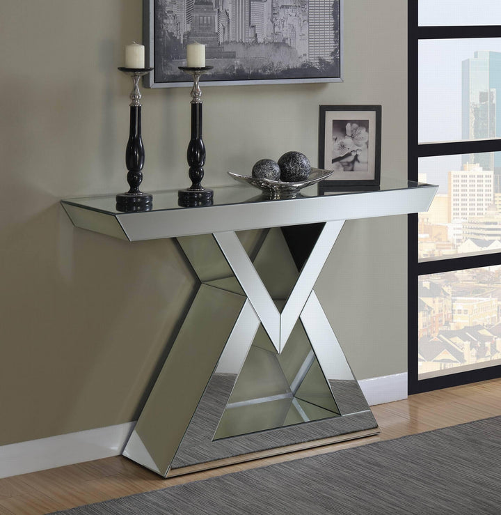 930009 Silver Contemporary mirrored console table By coaster - sofafair.com