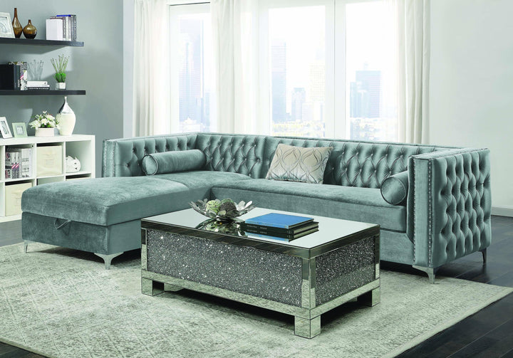 Bellaire contemporary silver and chrome sectional 508280 Silver Sectional1 By coaster - sofafair.com