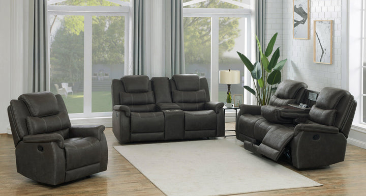Wyatt motion 602451-S3 Grey Transitional fabric motion living room sets By coaster - sofafair.com