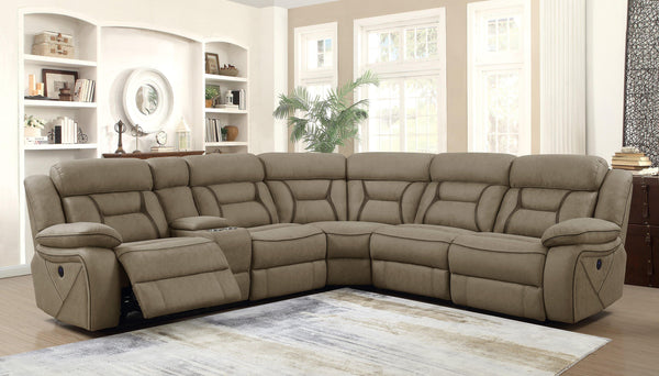 Higgins motion 600380 Tan Transitional fabric power sectionals By coaster - sofafair.com