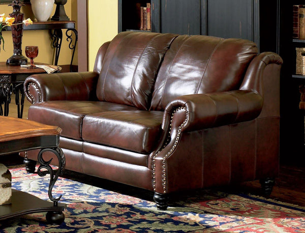 Princeton 500662 Brown leather Loveseat1 By coaster - sofafair.com