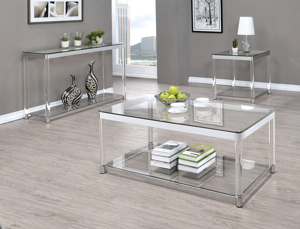 Living room: glass top occasional tables 720747 Clear End Table1 By coaster - sofafair.com