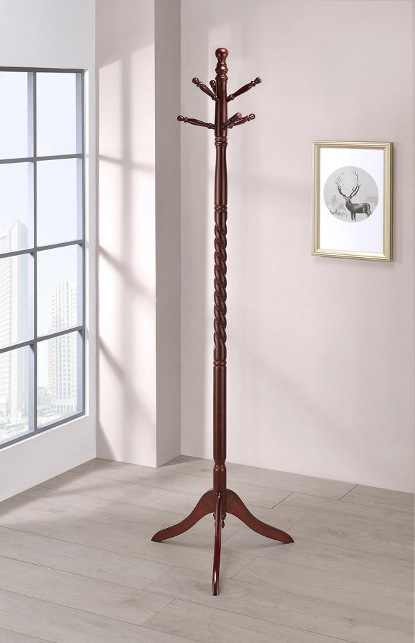 3058 Traditional Traditional merlot twisted post coat rack By coaster - sofafair.com