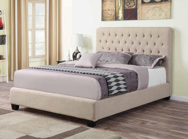 Chloe upholstered bed 300007 Oatmeal Traditional full bed By coaster - sofafair.com