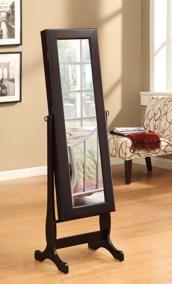 Transitional cappuccino cheval mirror and jewelry armoire 901805 Cappuccino Casual Mirror1 By coaster - sofafair.com