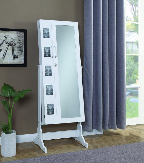 Transitional white jewelry cheval mirror 904031 jewelry armoire By coaster - sofafair.com