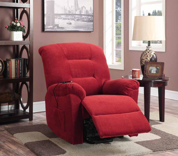 Living room : power lift recliner 600400 Brick red Casual fabric power lift recliners By coaster - sofafair.com