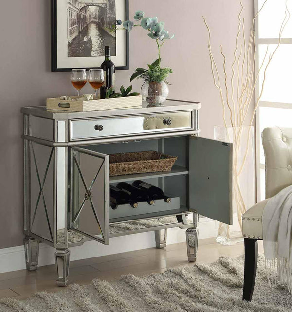 Transitional mirror and silver wine cabinet 102596 Mirror/silver Accent Cabinet1 By coaster - sofafair.com