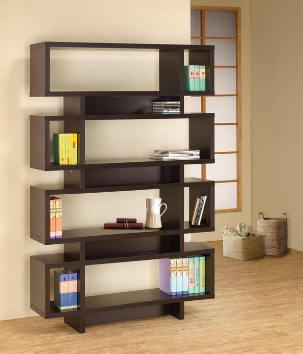 Home office : bookcases 800307 Cappuccino Contemporary Bookcase1 By coaster - sofafair.com