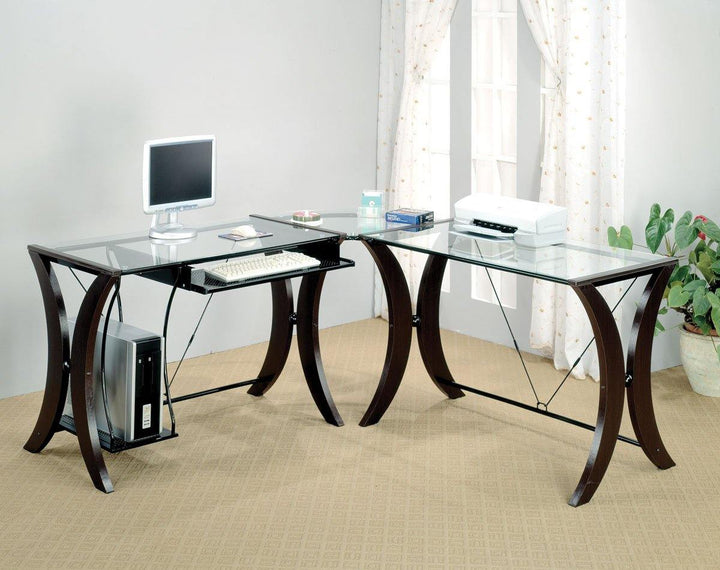 Monterey 800446 Cappuccino Contemporary l-shape desk By coaster - sofafair.com