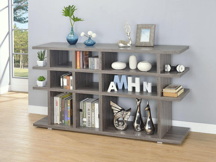 Home office : bookcases 800359 Weathered grey Rustic Bookcase1 By coaster - sofafair.com