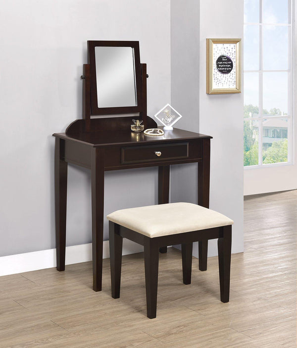 Transitional espresso vanity and stool 300079 Beige Transitional Vanity1 By coaster - sofafair.com