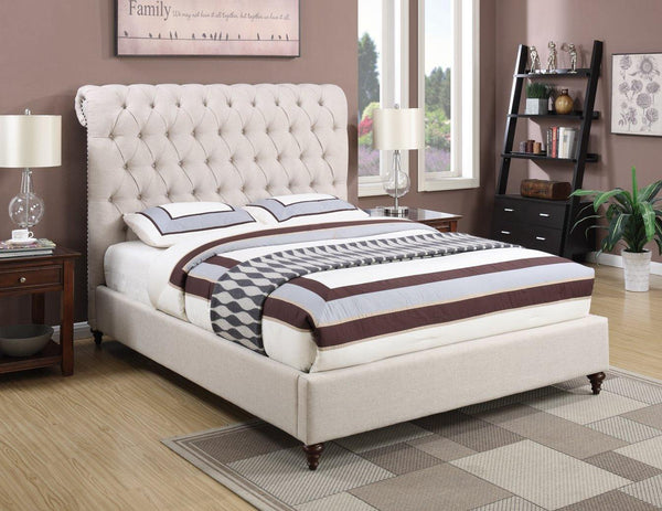 Devon upholstered bed 300525 Beige Traditional queen bed By coaster - sofafair.com