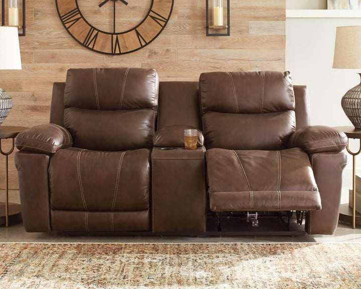 Edmar Power Reclining Loveseat with Console U6480518 Brown/Beige Contemporary Motion Upholstery By Ashley - sofafair.com