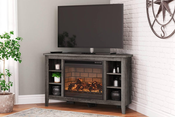 W275W6 Brown/Beige Contemporary Arlenbry Corner TV Stand with Electric Fireplace By AFI - sofafair.com