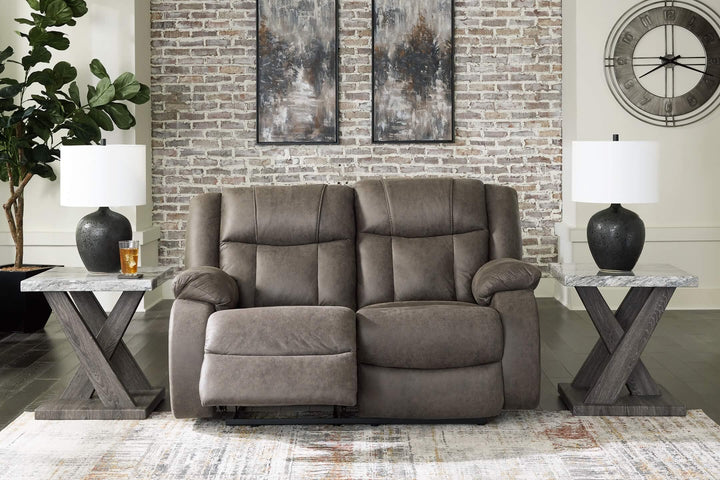 First Base Reclining Loveseat 6880486 Black/Gray Contemporary Motion Upholstery By Ashley - sofafair.com