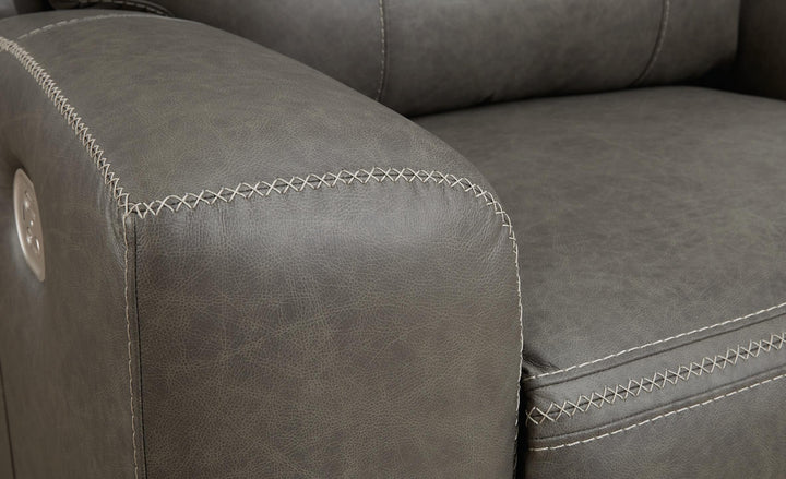 Roman Power Reclining Loveseat with Console U2540218 Black/Gray Contemporary Motion Upholstery By Ashley - sofafair.com