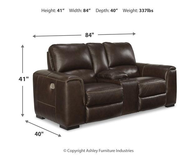 Alessandro Power Reclining Loveseat with Console U2550218 Brown/Beige Contemporary Motion Upholstery By Ashley - sofafair.com