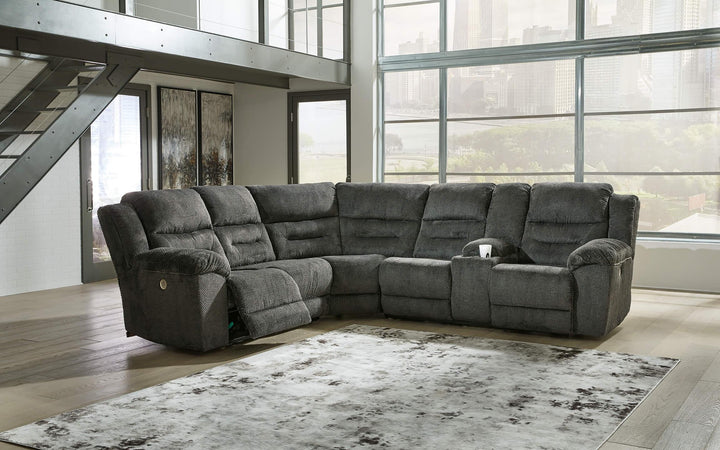 Nettington 3-Piece Power Reclining Sectional 44101S2 Black/Gray Contemporary Motion Sectionals By Ashley - sofafair.com