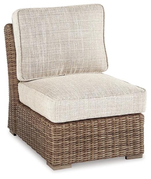 Beachcroft Armless Chair with Cushion P791-846 Brown/Beige Casual Outdoor Lounge Chair By Ashley - sofafair.com