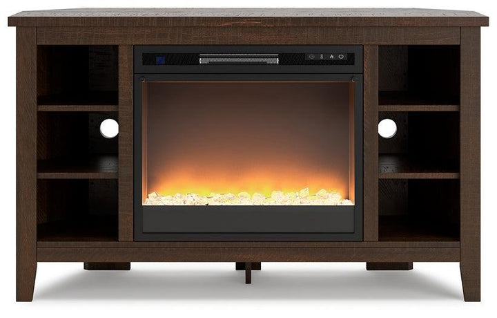 W283W5 Brown/Beige Casual Camiburg Corner TV Stand with Electric Fireplace By AFI - sofafair.com