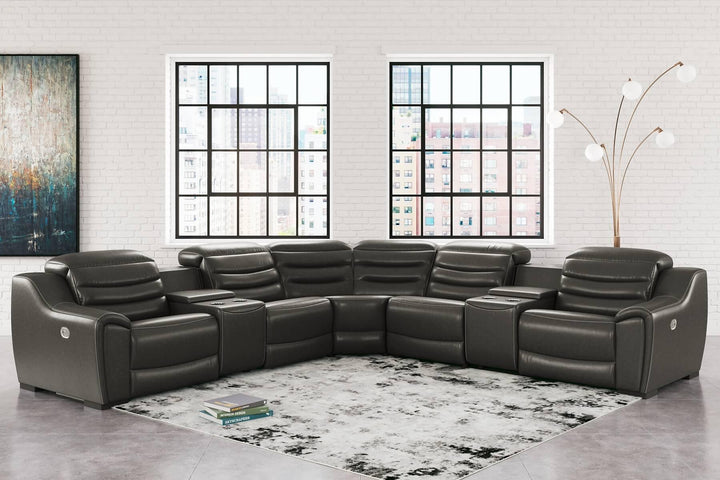 Center Line 7-Piece Power Reclining Sectional U63404S7 Black/Gray Contemporary Motion Sectionals By Ashley - sofafair.com