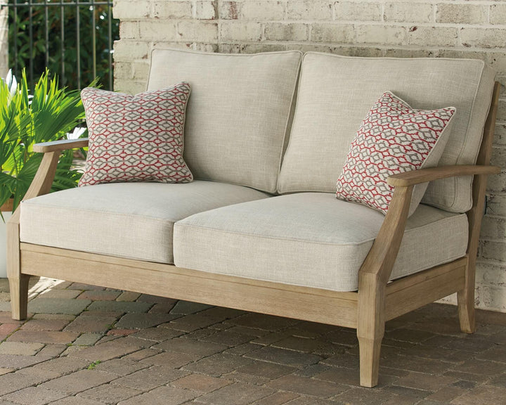 Clare View Loveseat with Cushion P801-835 White Contemporary Outdoor Loveseat By Ashley - sofafair.com