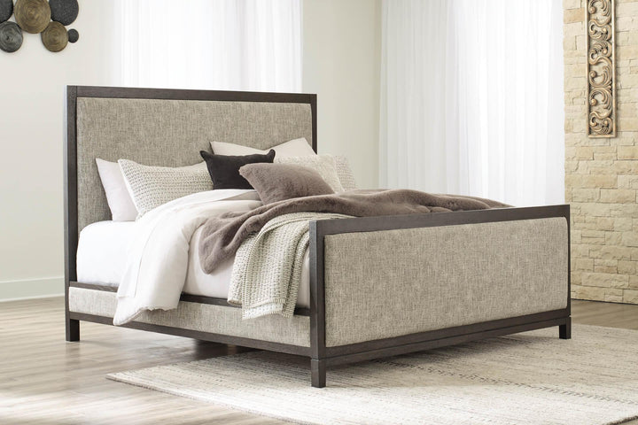 Burkhaus King Upholstered Bed B984B4 Brown/Beige Contemporary Master Beds By Ashley - sofafair.com