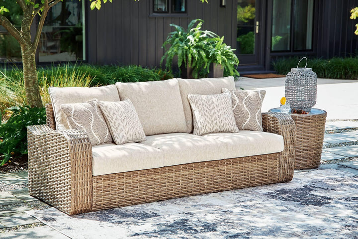 P507-838 Brown/Beige Casual Sandy Bloom Outdoor Sofa with Cushion By Ashley - sofafair.com