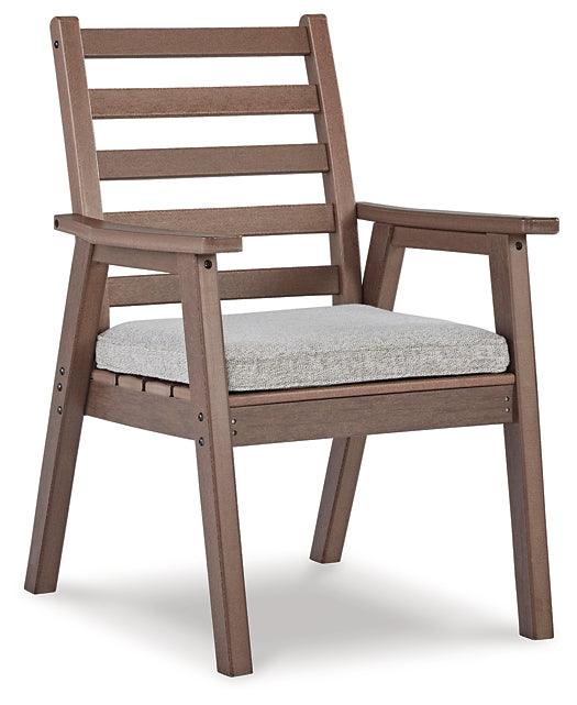 Emmeline Outdoor Dining Arm Chair with Cushion (Set of 2) P420-601A Brown/Beige Casual Outdoor Dining Chair By Ashley - sofafair.com