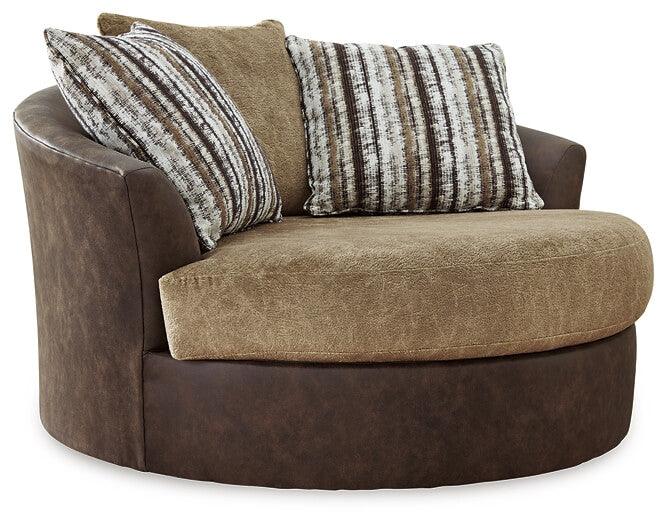 Alesbury Oversized Swivel Accent Chair 1870421 Brown/Beige Contemporary Stationary Upholstery By AFI - sofafair.com