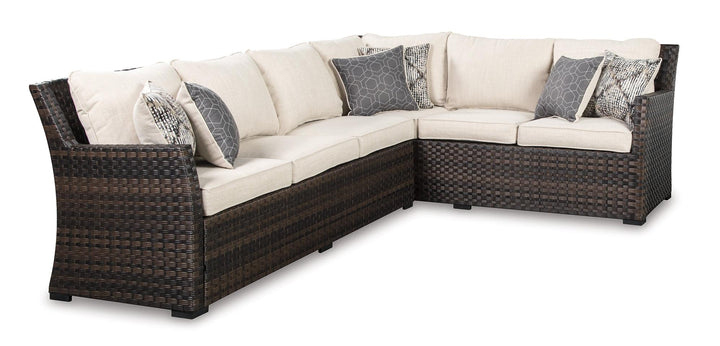 Easy Isle 3-Piece Outdoor Sofa Sectional with Table P455P1 Black/Gray Contemporary Outdoor Package By Ashley - sofafair.com