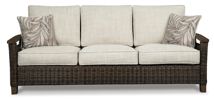 Paradise Trail Sofa with Cushion P750-838 Brown/Beige Contemporary Outdoor Sofa By Ashley - sofafair.com
