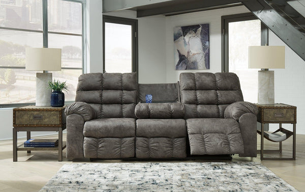 Derwin Reclining Sofa with Drop Down Table 2840289 Concrete Contemporary Motion Upholstery By AFI - sofafair.com
