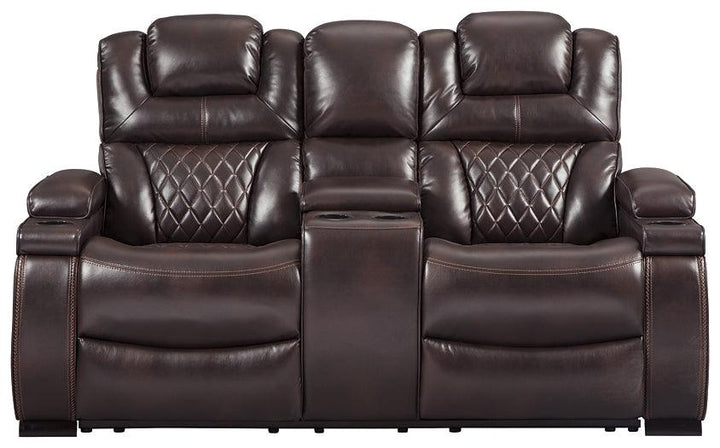 Warnerton Power Reclining Sofa and Loveseat with Power Recliner 75407U3 Brown/Beige Contemporary Motion Upholstery Package By Ashley - sofafair.com