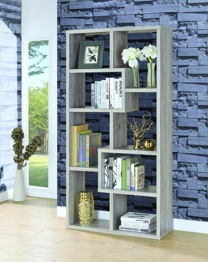 Home office : bookcases 801137 Grey driftwood Rustic Bookcase1 By coaster - sofafair.com