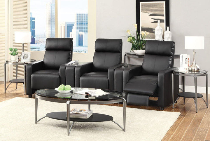 Toohey home theater 600182 Black leatherette leatherette home theater seating By coaster - sofafair.com