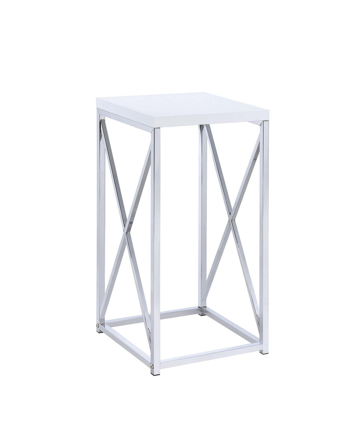 930014 White high gloss metal Contemporary glossy white and chrome accent table By coaster - sofafair.com