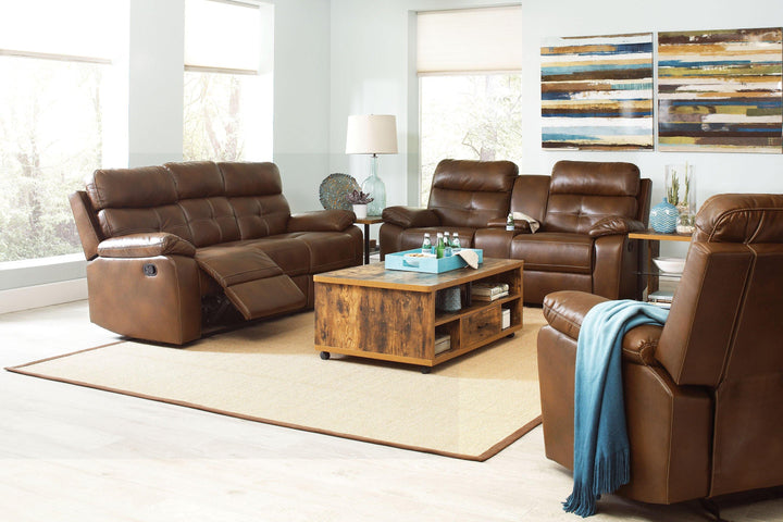 Damiano motion 601691-S3 Tri-tone brown Transitional leatherette motion living room sets By coaster - sofafair.com