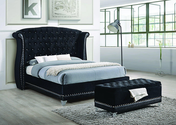 Barzini bedroom 300643 Black velvet Hollywood Glam queen bed By coaster - sofafair.com