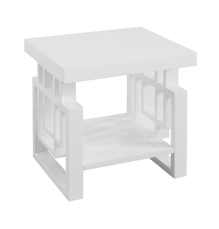 Transitional glossy white end table 705707 High glossy white End Table1 By coaster - sofafair.com
