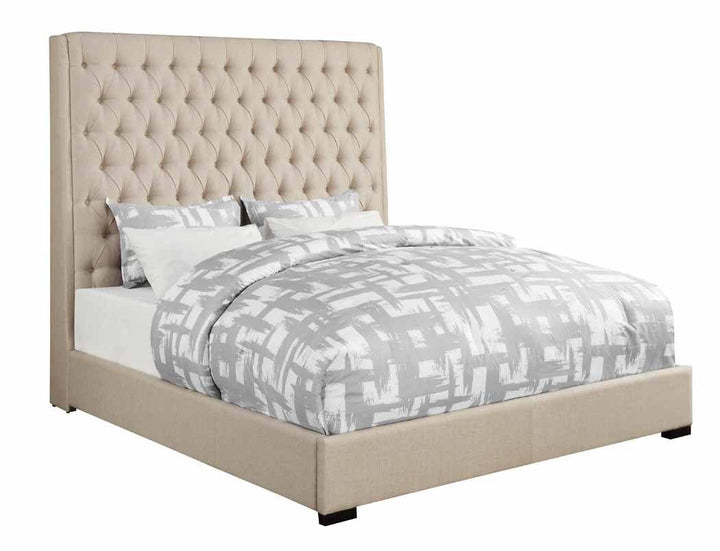 Camille upholstered bed 300722 Cream Transitional queen bed By coaster - sofafair.com