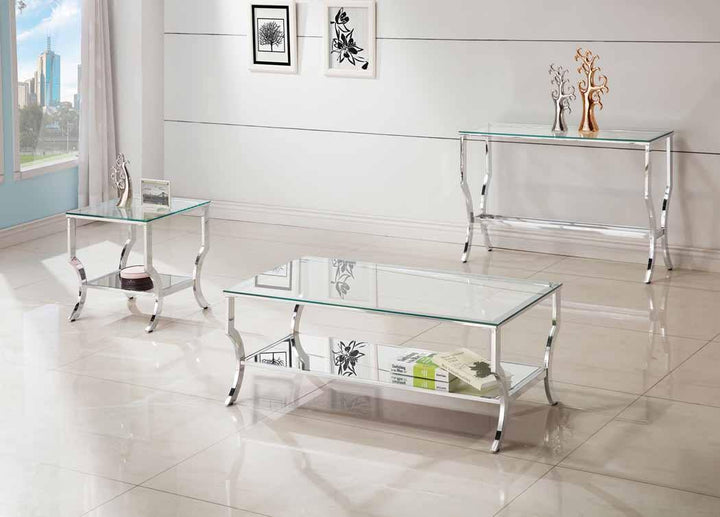 Living room: glass top occasional tables 720339 Chrome Sofa Table1 By coaster - sofafair.com