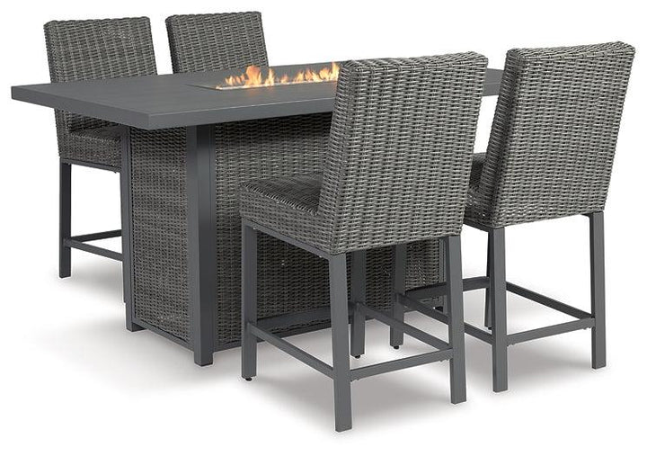 Palazzo Outdoor Counter Height Dining Table with 4 Barstools P520P1 Black/Gray Casual Outdoor Pub Table w/FP By Ashley - sofafair.com