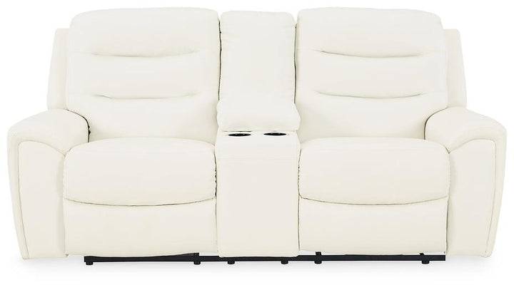 Warlin Power Reclining Loveseat with Console 6110418 White Contemporary Motion Upholstery By Ashley - sofafair.com
