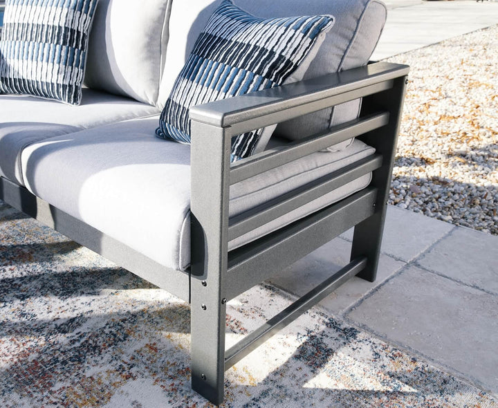 P417-835 Black/Gray Casual Amora Outdoor Loveseat with Cushion By Ashley - sofafair.com