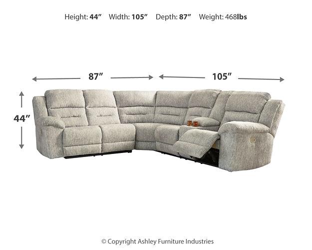 Family Den 3-Piece Power Reclining Sectional 51802S2 Black/Gray Contemporary Motion Sectionals By Ashley - sofafair.com