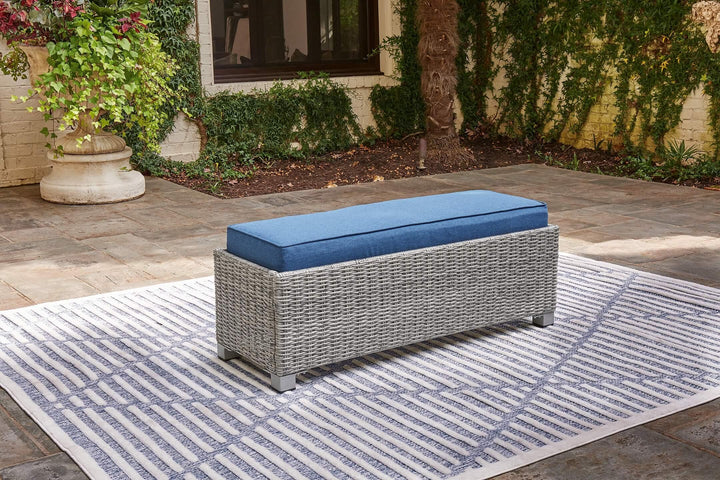 Naples Beach Outdoor Bench with Cushion P439-600 Black/Gray Casual Outdoor Benches By Ashley - sofafair.com